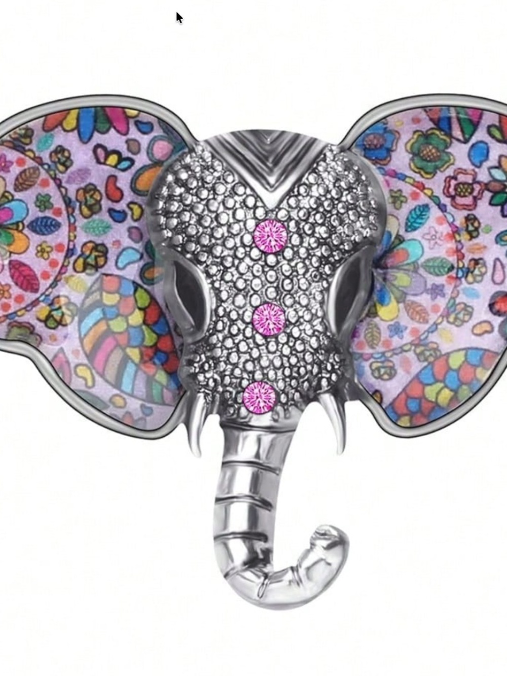 Luxe Multicolor Floral Print Rhinestone Statement Brooch - Picture 4 of 7